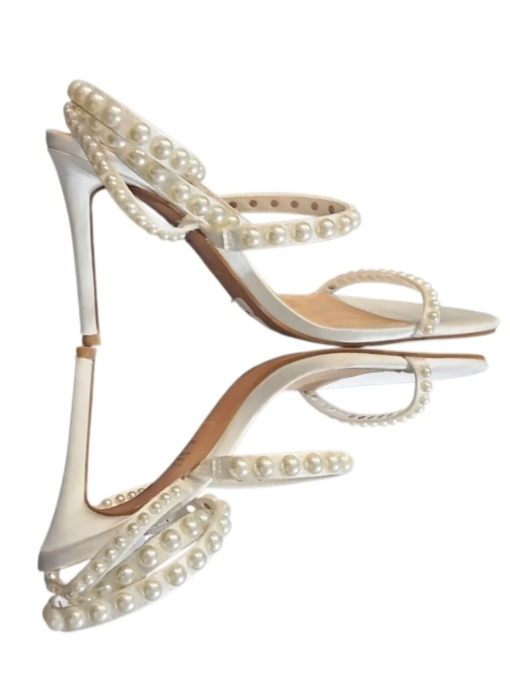 Steve Madden Teena Pearl White Satin Strappy Sandals Heels Sz 8 NWT